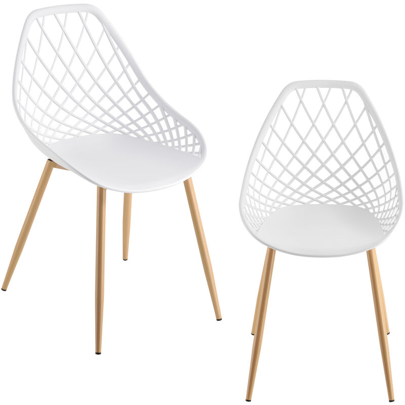 

Set de 2 Sillas de diseño - 85 x 48 x 58 cm - Conjunto de Sillas de comedor - Silla de cocina - Patas de metal - Asiento de Plástico - Blanco