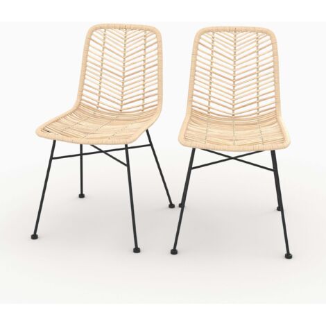 Set de 2 sillas de ratán natural con patas de metal - Tamara