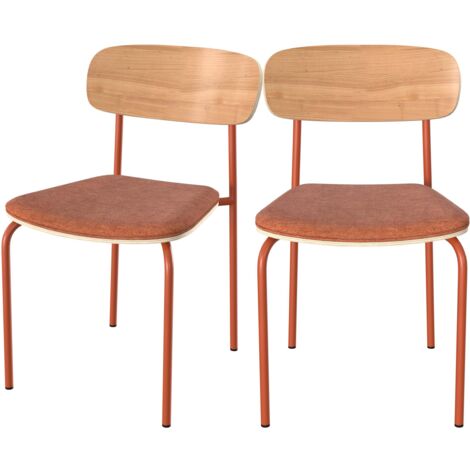 Set de 2 sillas en madera clara y tela terracota - Alba