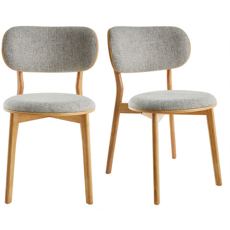 Set de 2 sillas nórdicas de madera clara y tejido gris FAUVETTE
