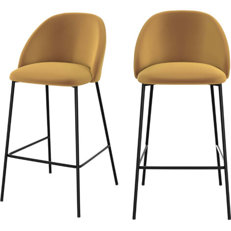Set de 2 sillas para isla de cocina de terciopelo amarillo 66 cm - Karl