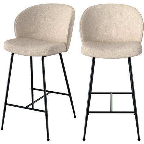 Set de 2 sillas para isla de cocina en tejido bouclé beige 66 cm - Groom