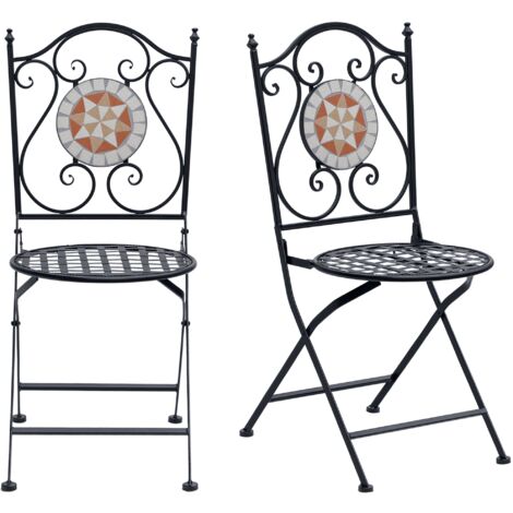 Set de 2 Sillas Plegables de Jardín Bistro Silla Asiento Mosaico Terraza Metal