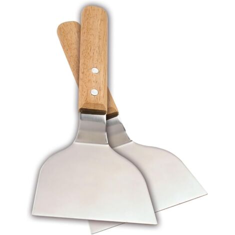 Set de 2 Spatules Plancha, Manche Bois et Lame Inox Résistante, Accessoires Robustes pour Barbecue et Plancha, Idéal Cuisine Extérieure, Jardin Terrasse