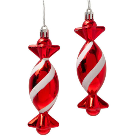Set de 2 suspensions de Noël bonbon rouge et blanc 3x3x11cm