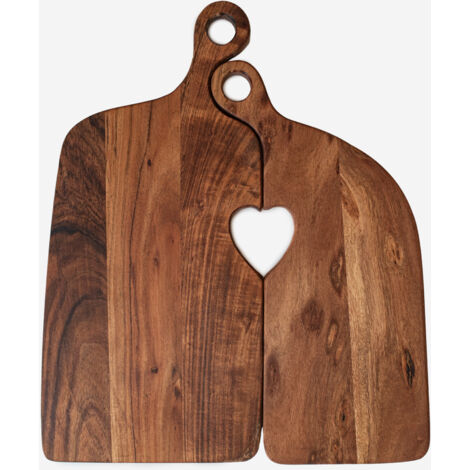 SET DE 2 TABLAS DE MADERA DETALLE CORAZÓN 50x50x1,5cm