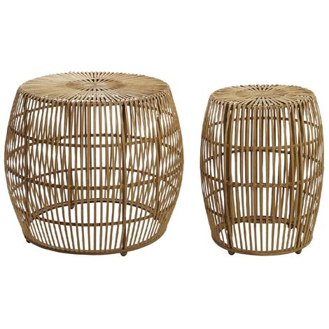 Set de 2 table basse en bambou naturel - Diamètre 70 x Hauteur 50 cm -PEGANE-