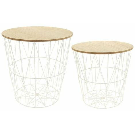 Set de 2 table d'appoint avec couvercle amovible en fer forgé blanc - SILUMEN