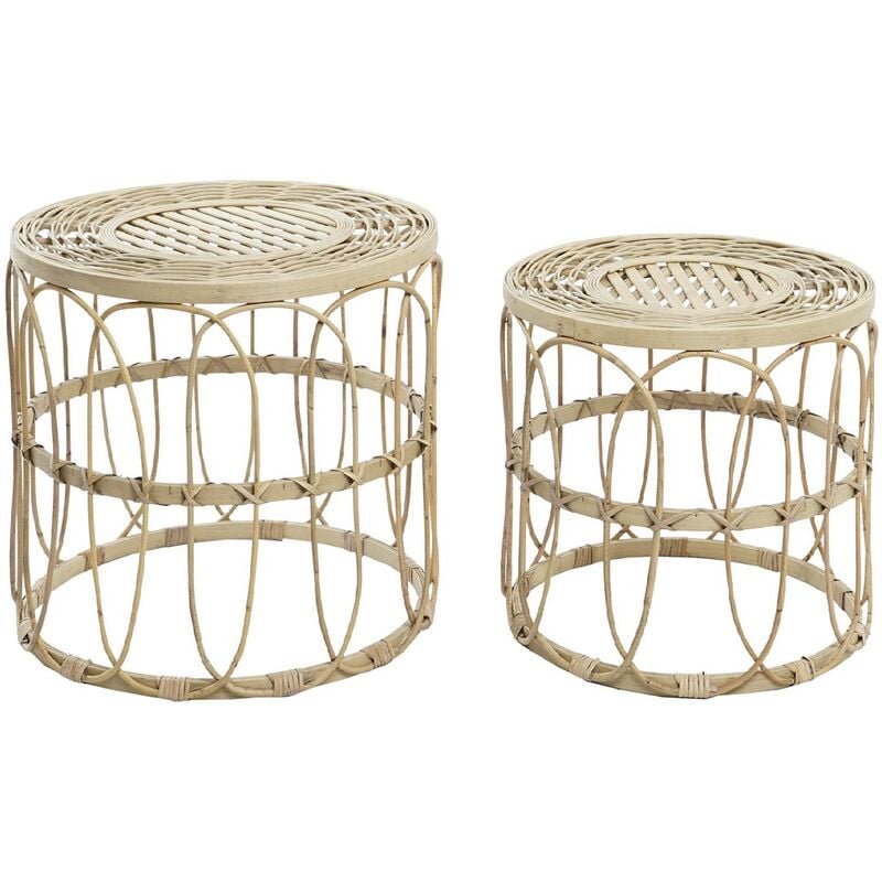 Set de 2 table d'appoint ronde en rotin coloris naturel - Diamètre 50/50 x Hauteur 41.5/40 cm Pegane