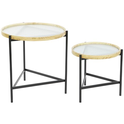 Set de 2 table d'appoint ronde en verre / métal noir - Diamètre 62 x Hauteur 55.5 cm -PEGANE-