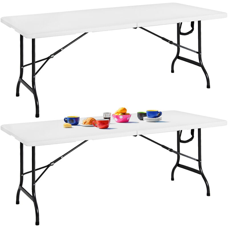 Set 2 tables de camping pliantes plastique rectangulaires buffet pique-nique 8 personnes intérieur extérieur - Casaria