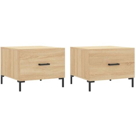 Set de 2 tables basses d'appoint avec tiroir 50 x 50 x 40 cm bois d'ingénierie couleur chêne et fer DEC040385