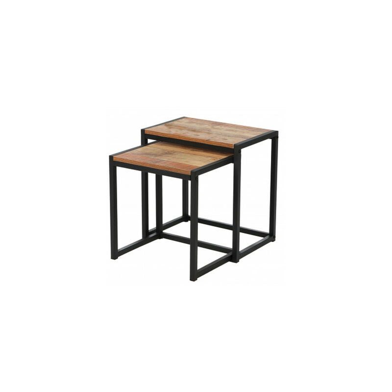 fornord - set de 2 tables basses d'appoint gigognes en bois et métal noir - noir