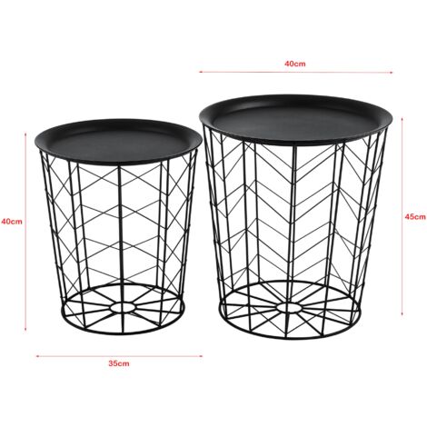 Set de 2 tables basses design tables de salon paniers plateaux amovibles métal plusieurs tailles noir - Métal