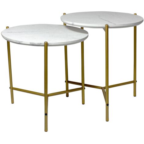 Set de 2 tables basses effet marbre et pieds en métal, SHIAP