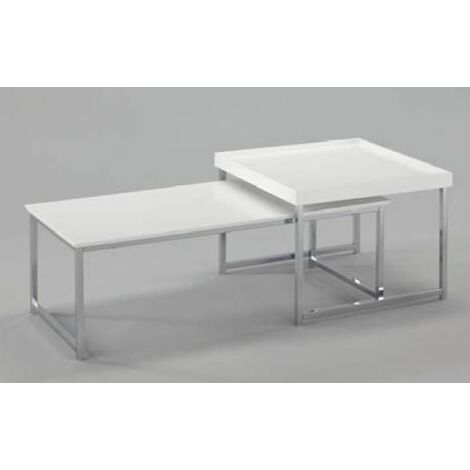 Set de 2 tables basses en bois de MDF et acier coloris blanc -PEGANE-