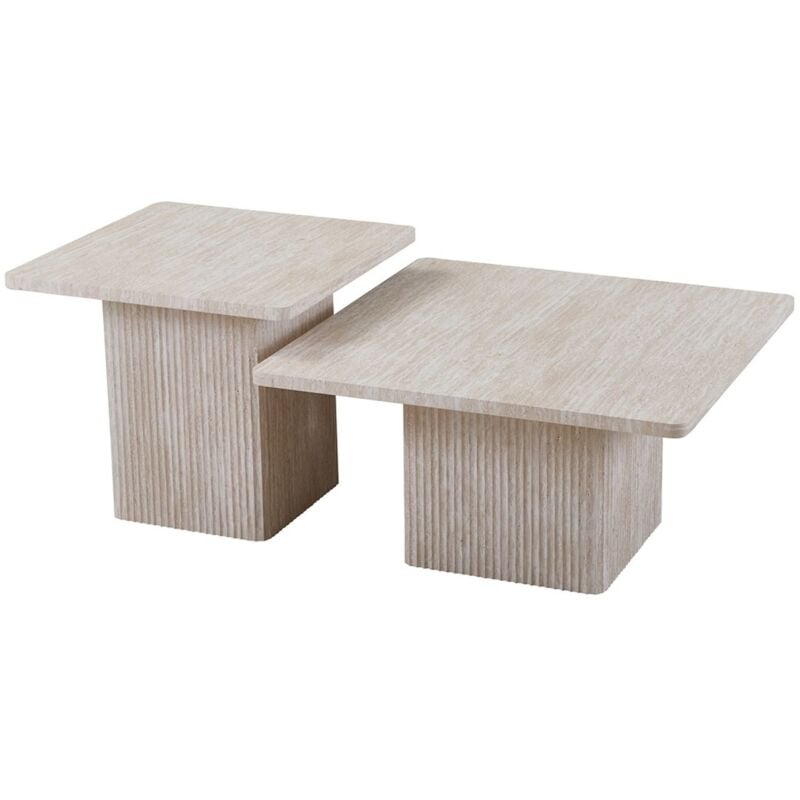 Meublorama - Set de 2 tables basses gigogne eden – Décor travertin beige – Dimensions H52-42 x L60-80 x P60-80 cm – Style moderne
