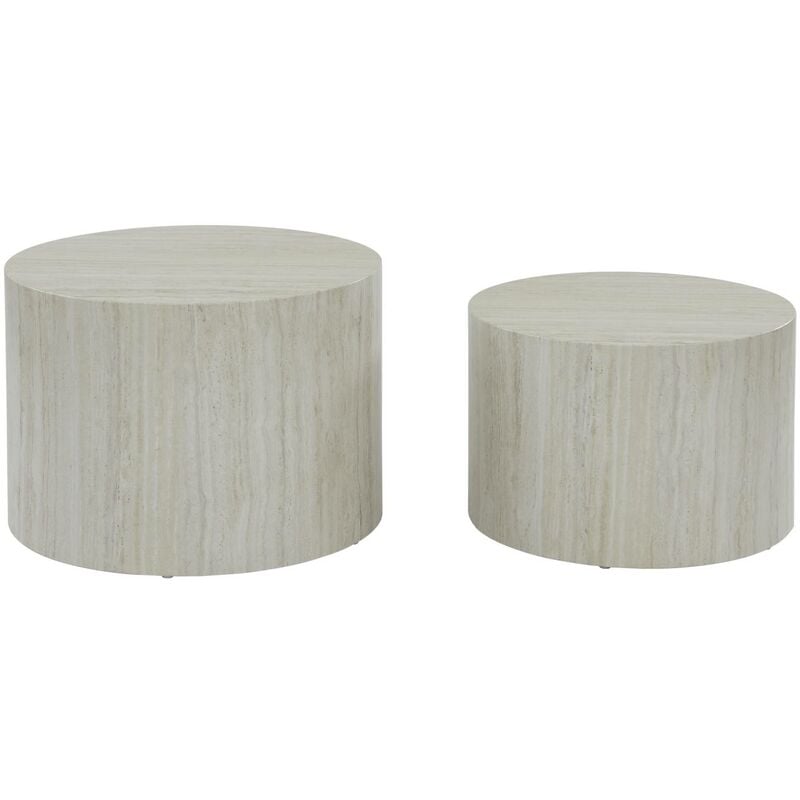 Lot de 2 tables basses paros rondes effet marbre blanc cassé. tables gigognes Ø58 x h 40cm / Ø50 x h 33cm