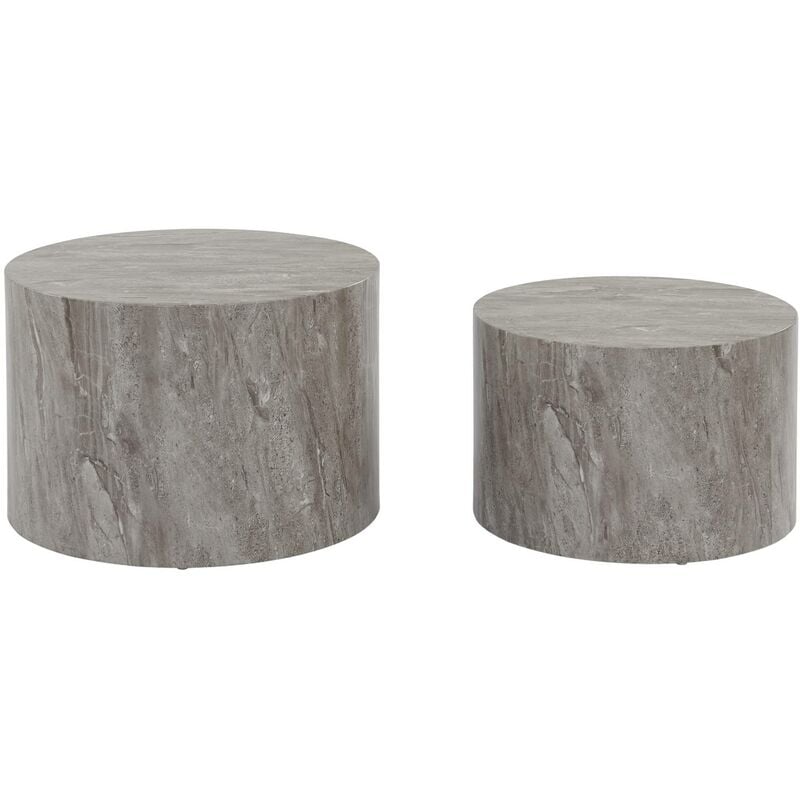 Lot de 2 tables basses paros rondes effet marbre gris. tables gigognes Ø58 x h 40cm / Ø50 x h 33cm