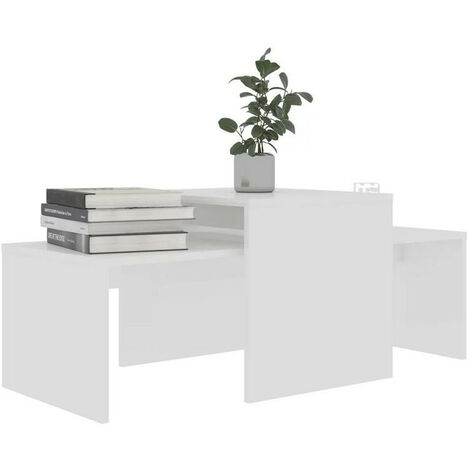 Set de 2 tables basses gigognes bois blanc brillant Folet 100 cm
