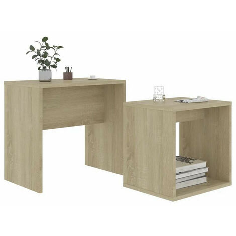 Set de 2 tables basses gigognes bois clair Filow 37 - 48 cm