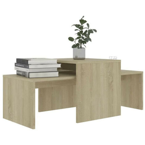 Set de 2 tables basses gigognes bois clair Folet 100 cm