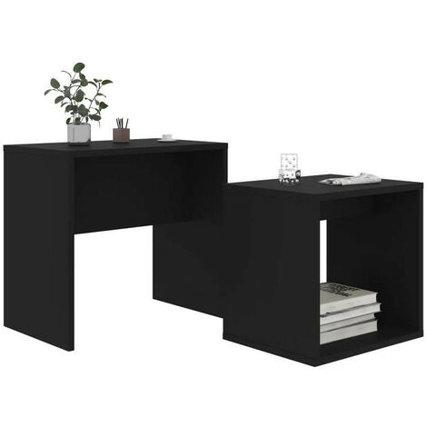 Set de 2 tables basses gigognes bois noir Filow 37 - 48 cm