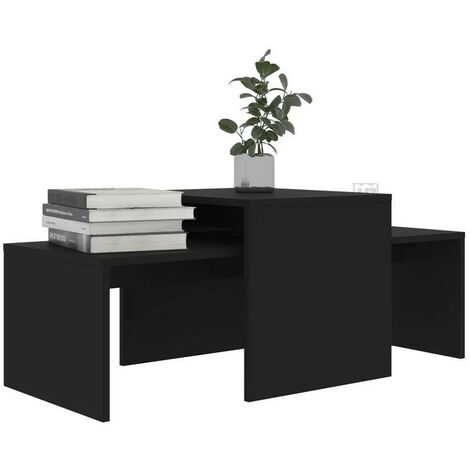 Set de 2 tables basses gigognes bois noir Folet 100 cm