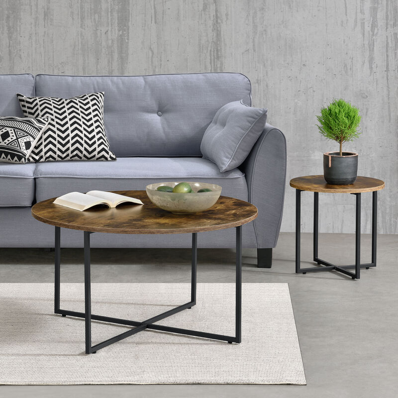 Set de 2 tables basses gigognes Härjedalen Effet bois foncé Noir mat