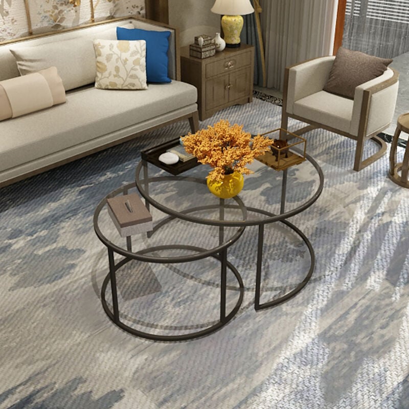 Set de 2 tables basses Kokkola rondes gigognes en verre clair [en.casa]