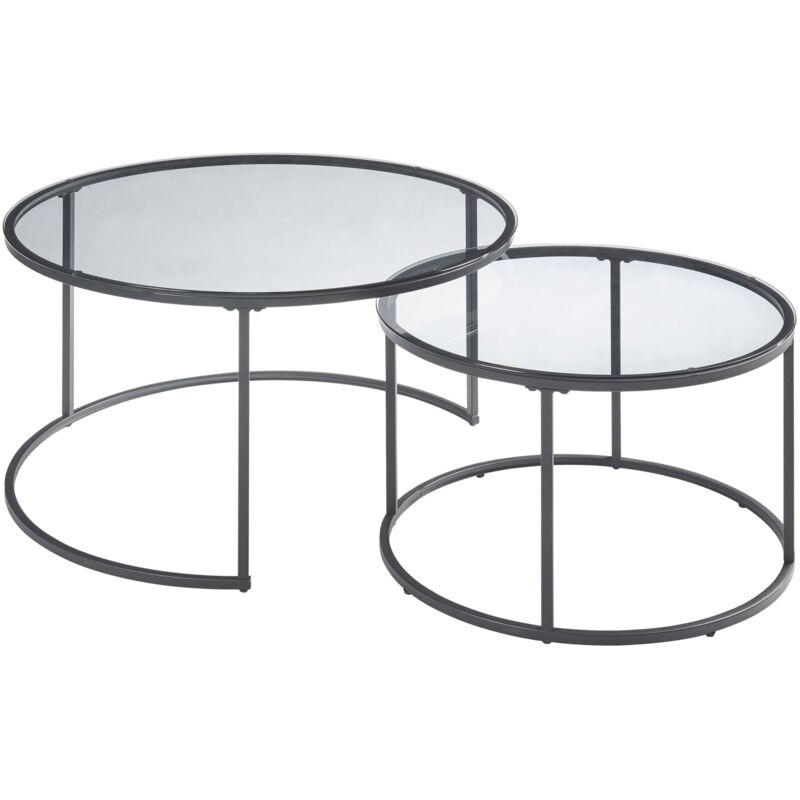 Set de 2 tables basses rondes gigognes en verre fumé