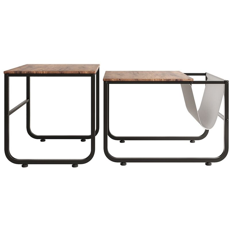 set de 2 tables basses, tables d'appoint carrées en métal avec compartiment à magazines marron vintage - marron vintage