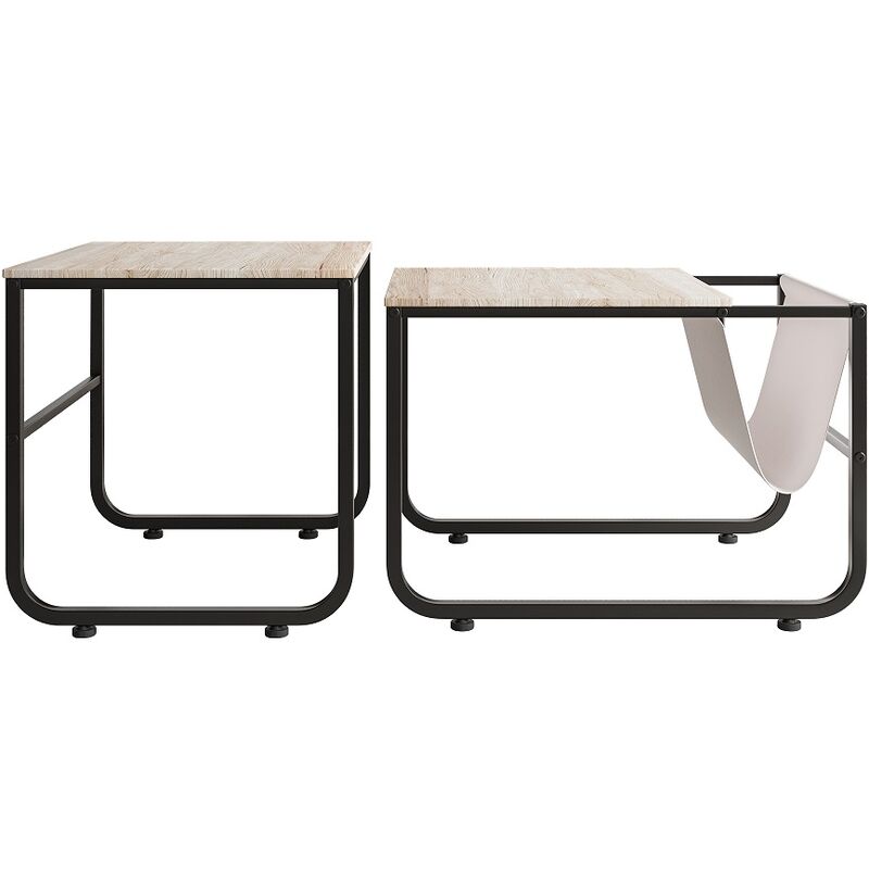 set de 2 tables basses, tables d'appoint carrées en métal avec compartiment à magazines couleurs naturel - couleurs naturel