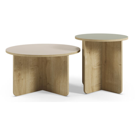 Set de 2 tables basses, tables de salon aspect bois coloris chêne, vert