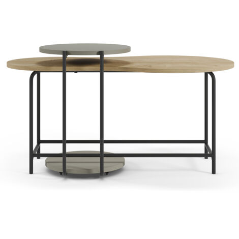 Set de 2 tables basses, tables de salon aspect bois coloris chêne, vert et métal coloris noir