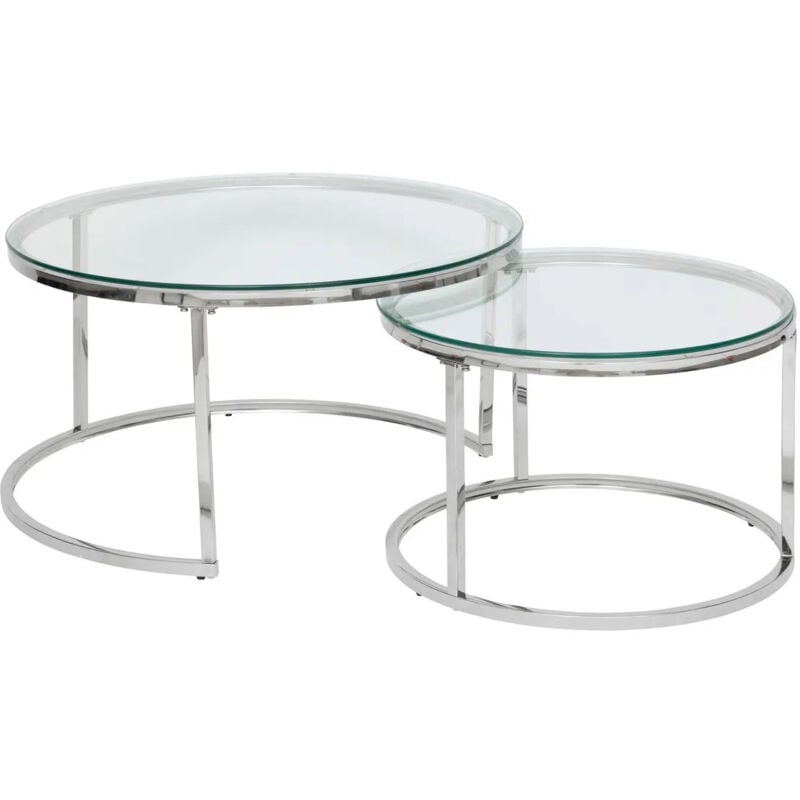 Set de 2 tables basses, tables de salon en verre et acier inoxydable