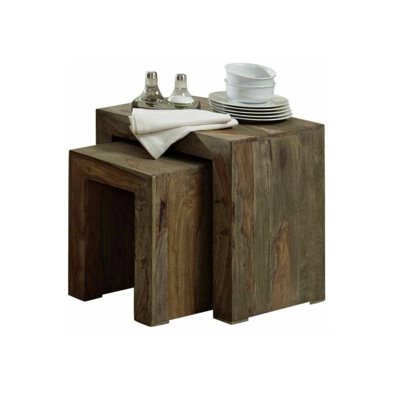 Massivmoebel24.de - Table d'appoint 45x35 Palissandre huilé Gris taupe Lot 2 pièces NATURE GREY #12 - gris