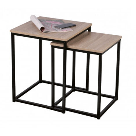 Set de 2 tables d'appoint - Colorado - Noir et chêne - Livraison gratuite