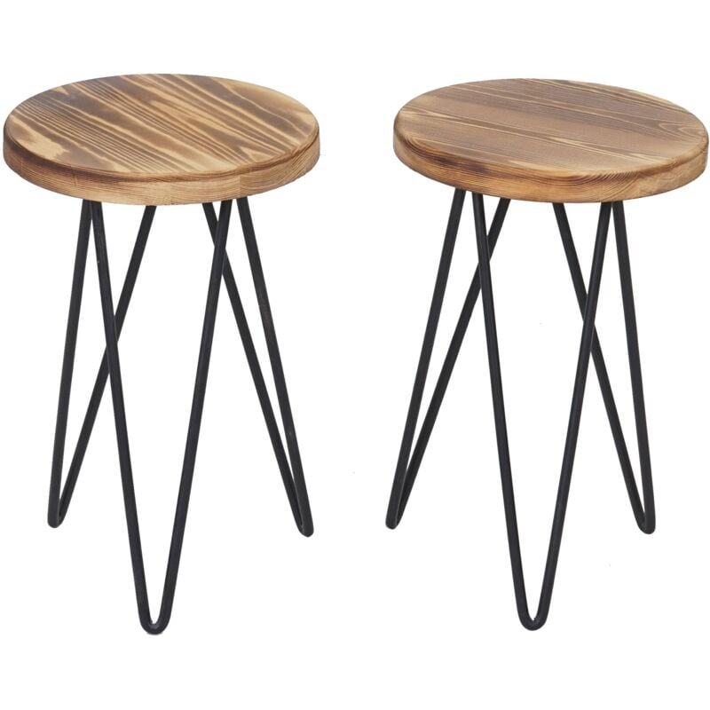 2x table d'appoint HHG 844, table de nuit, design industriel, bois véritable, Ø35cm