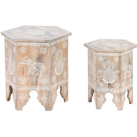 Set de 2 tables d'appoints en bois de manguier coloris naturel -PEGANE-