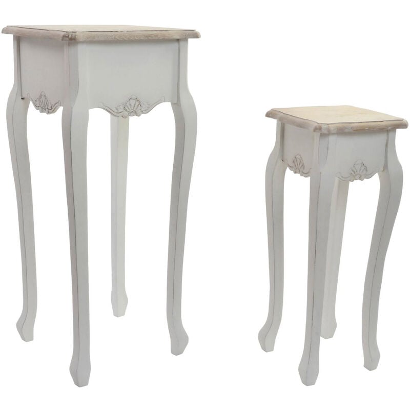 Set de 2 tables d'appoints en bois de sapin coloris naturel, blanc Pegane