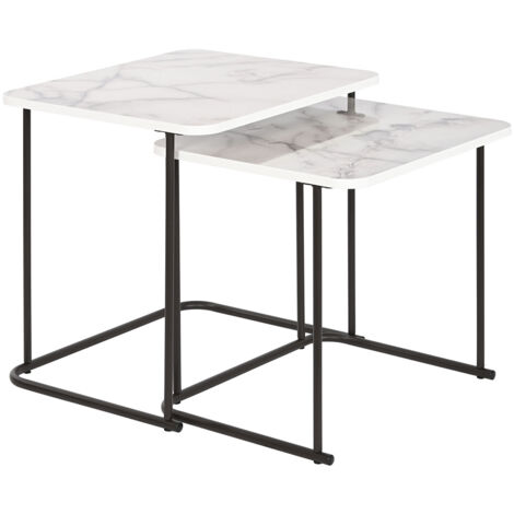 Set de 2 tables d'appoints en bois MDF coloris noir et marbre blanc