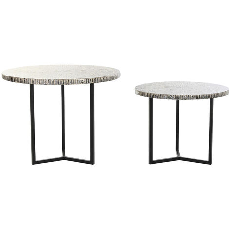 Set de 2 tables d'appoints en nacre et fer coloris beige / gris -PEGANE-