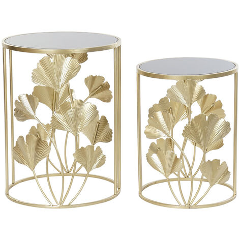 Set de 2 tables d'appoints en verre et métal