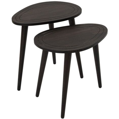 Set de 2 tables d'appoints gigogne Tiki Bois massif Anthracite