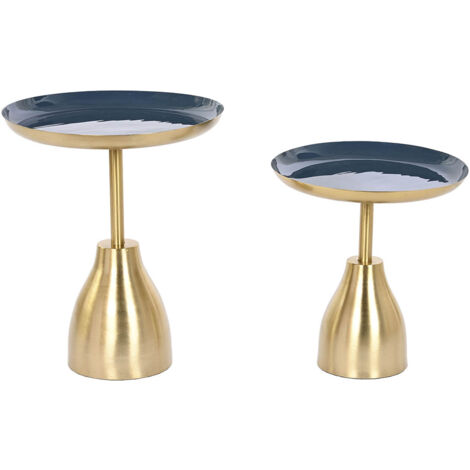 Set de 2 tables d'appoints rondes en fer coloris doré, bleu