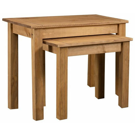 Set de 2 tables gigognes en bois de pin massif Autika – Élégance rustique et polyvalence-Naturel
