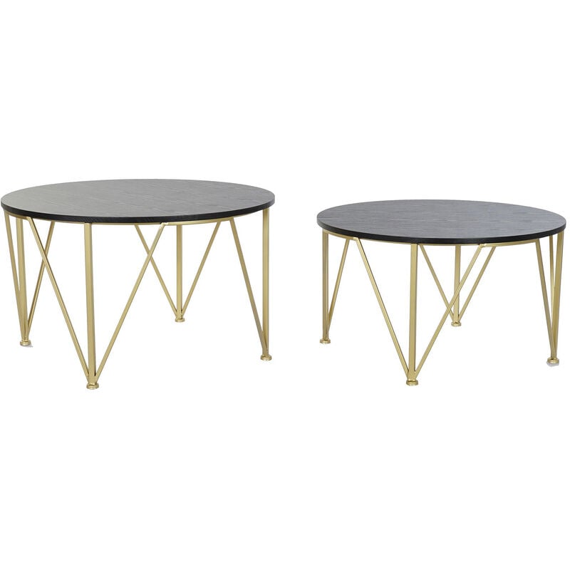 set de 2 tables gigognes en bois et métal coloris noir / doré -pegane-