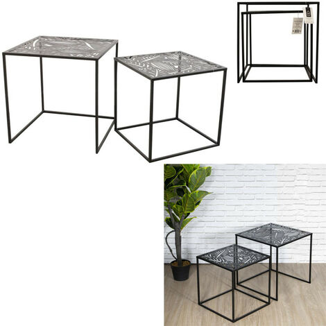 Set de 2 tables gigognes en métal - Noir - 40x40x40 et 35x35x35 cm - Livraison gratuite - Noir