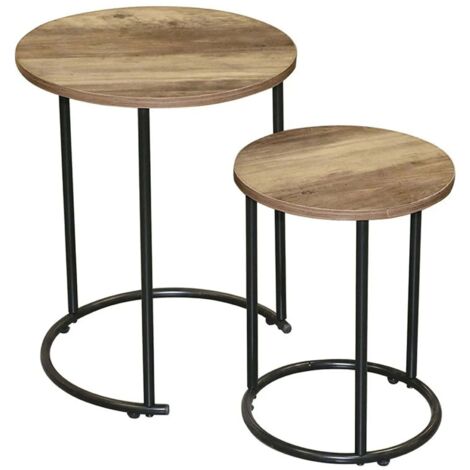 Set de 2 tables gigognes rondes en bois "Joya" - Noir/Marron - D 40 x H 49 cm - Livraison gratuite